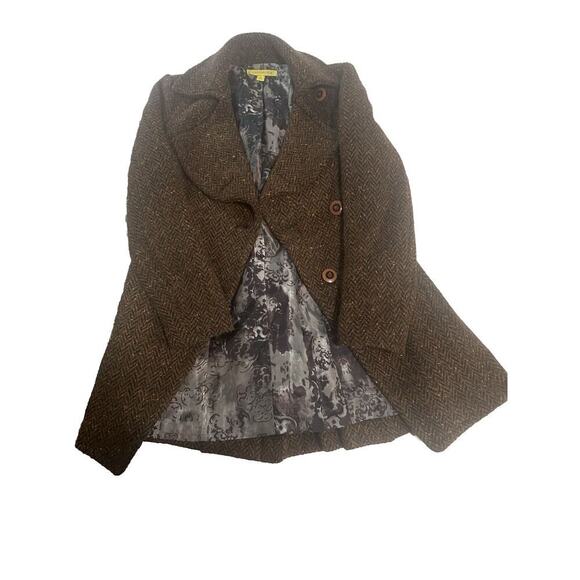 John Carlisle Women’s Sz M Wool Herringbone Lined Peacoat Rust Brown Old Money - Picture 1 of 11